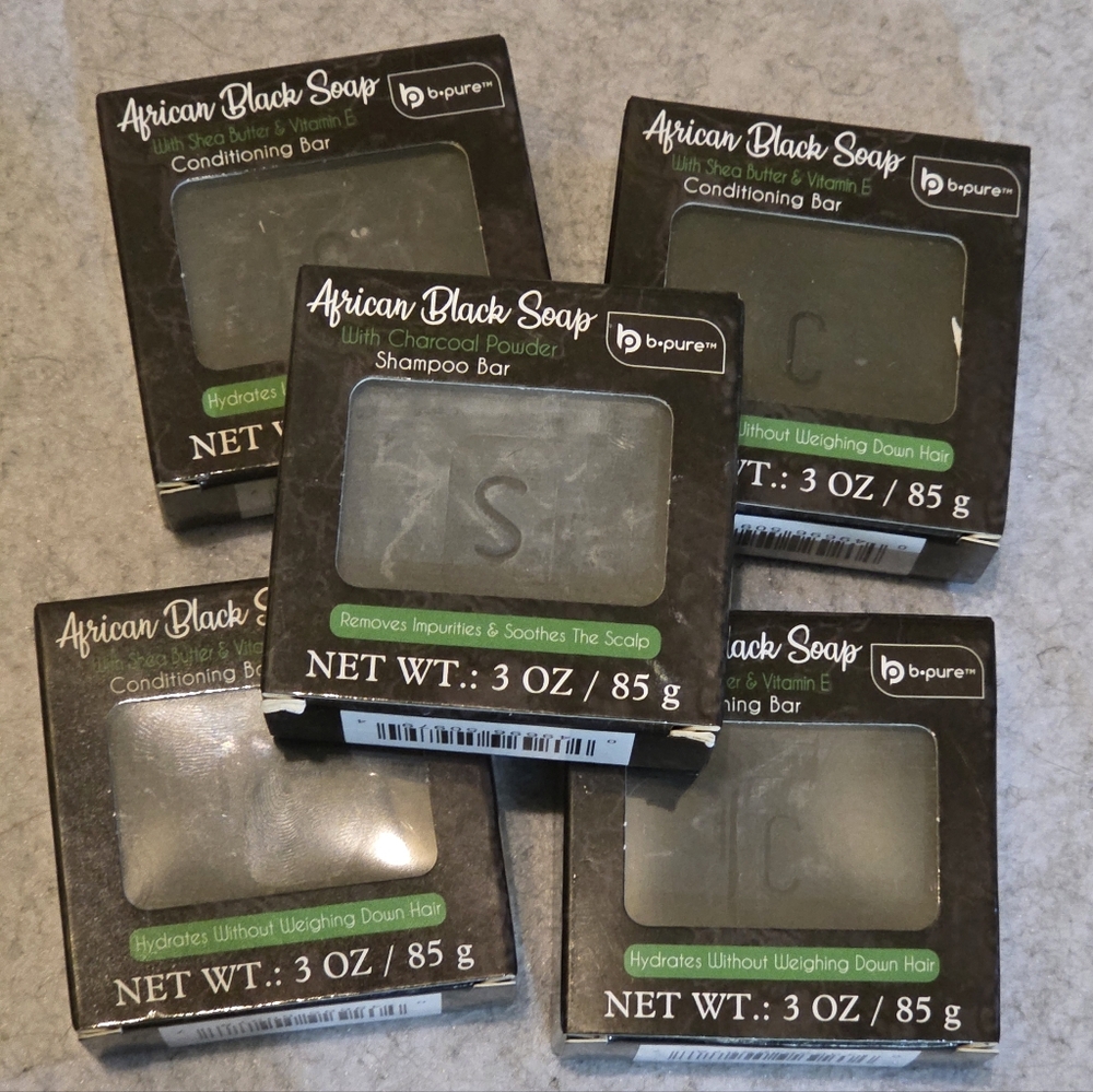 B-pure African Black Soap Shampoo & Conditioner Bar Bundle - 5 Pack